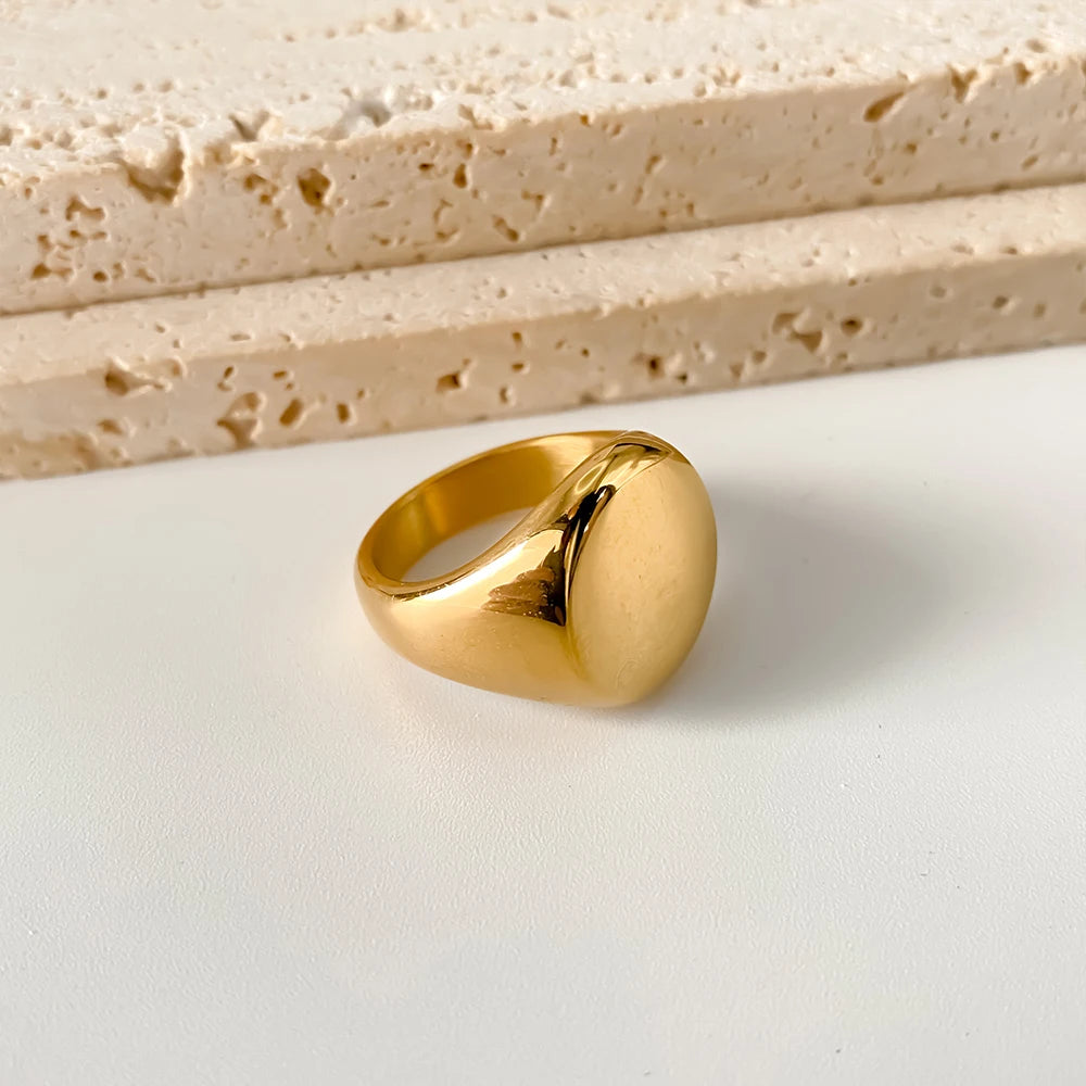Classic blank oval signet ring for men gold stainless steel