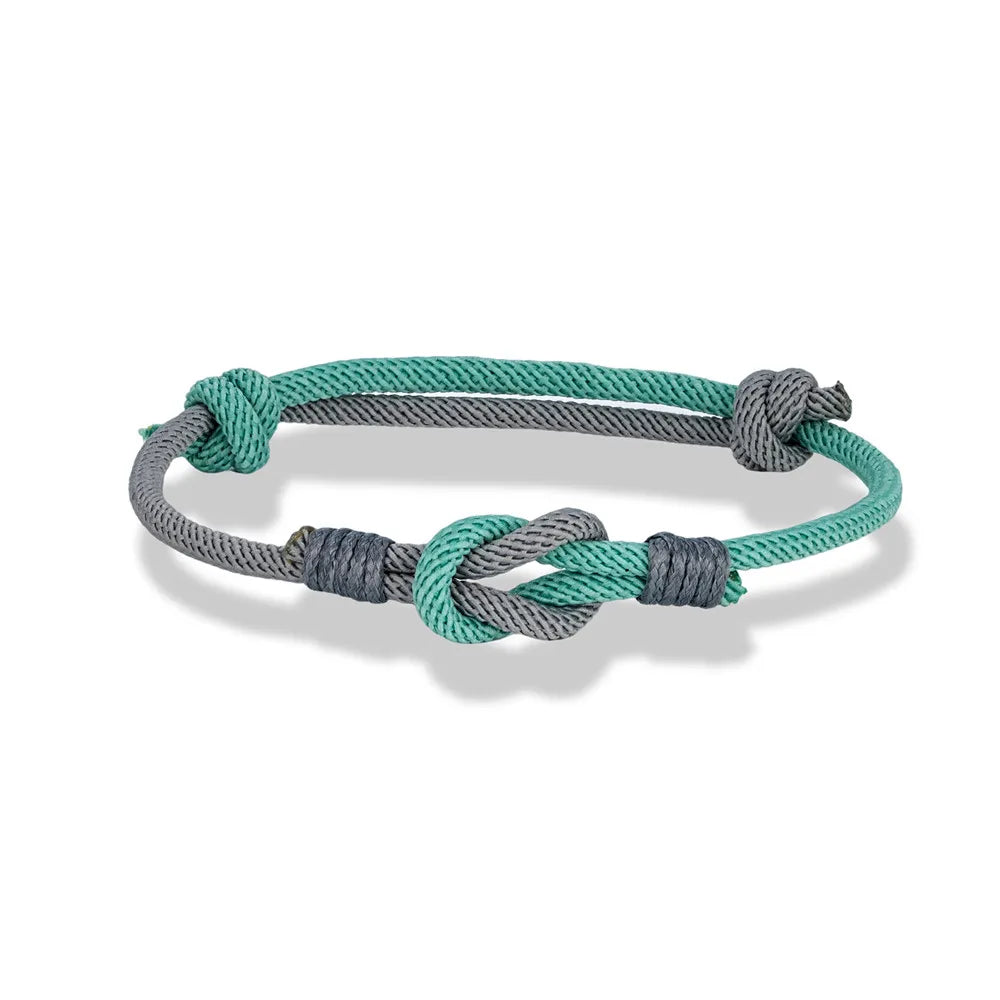 colorblock rope bracelet with mint green and grey braided cord