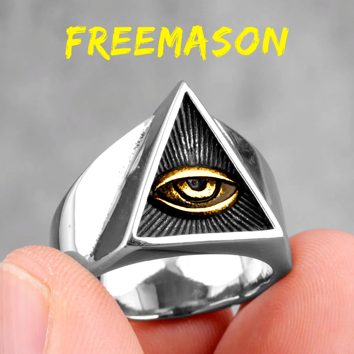 Golden triangle eye statement ring stainless steel all seeing eye jewelry