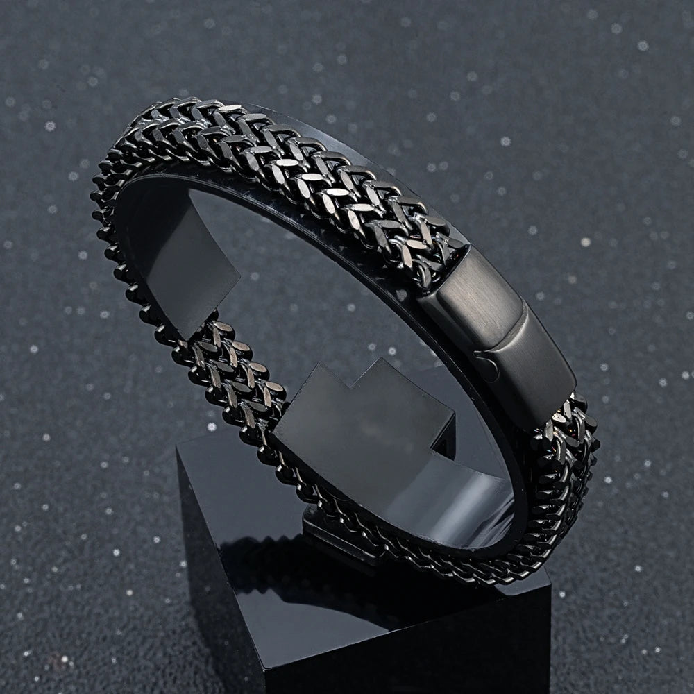 modern black stainless steel chain bracelet for men