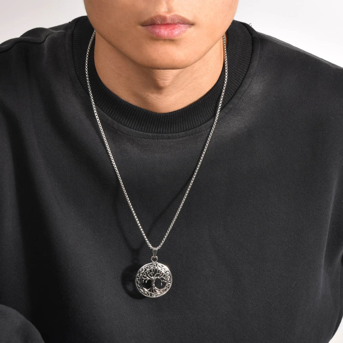 Minimalist Tree of Life charm necklace on stainless steel chain