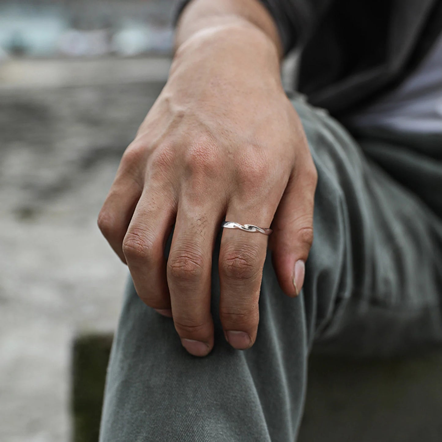 Modern thin twist ring stainless steel minimalist jewelry