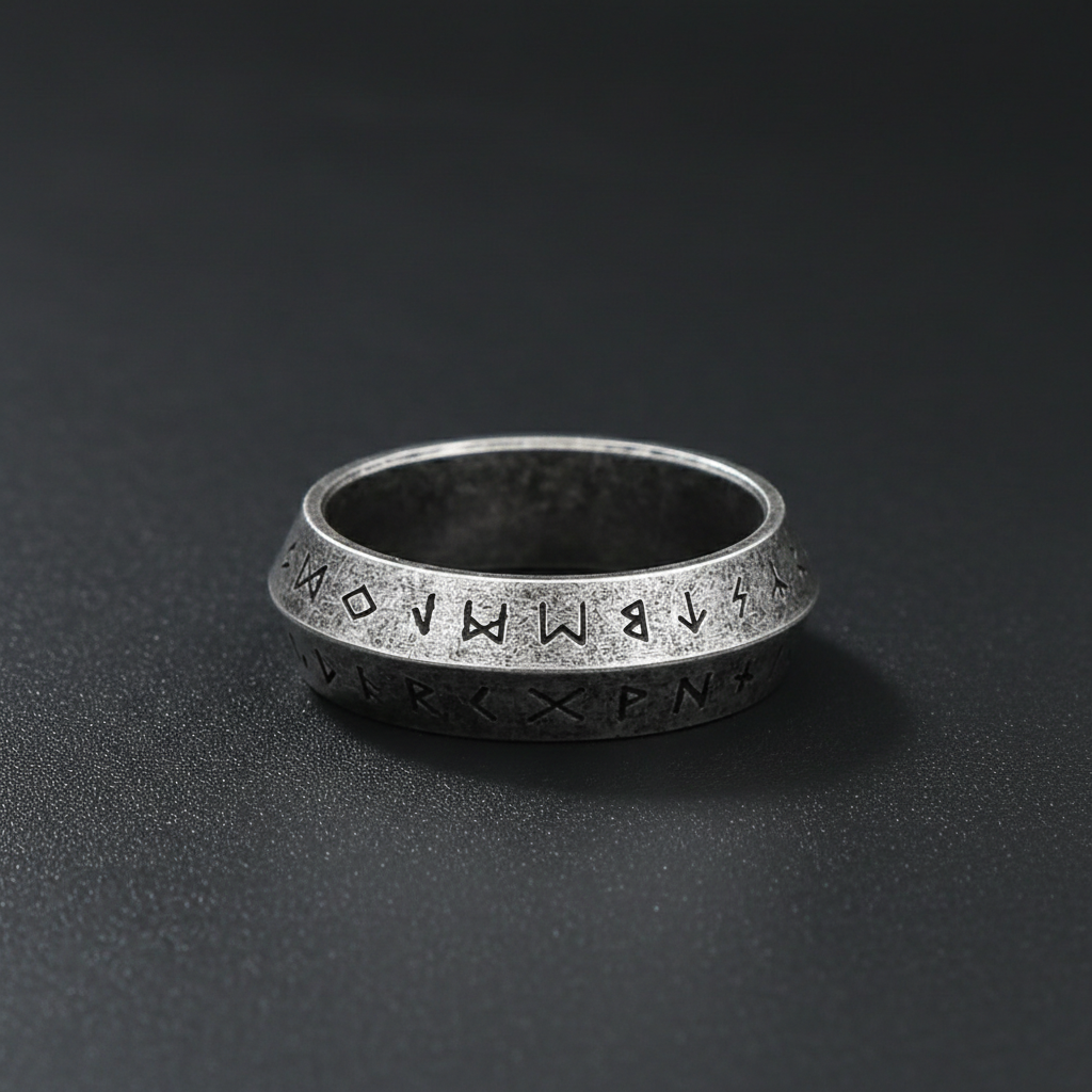 Nordic rune band ring stainless steel Viking style jewelry