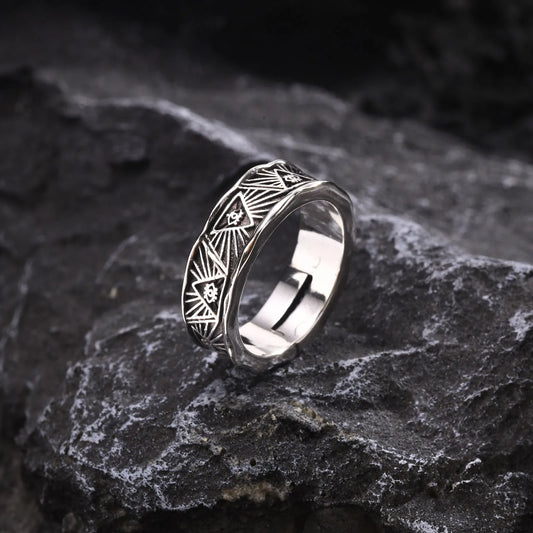 Eye of providence engraved ring stainless steel men band
