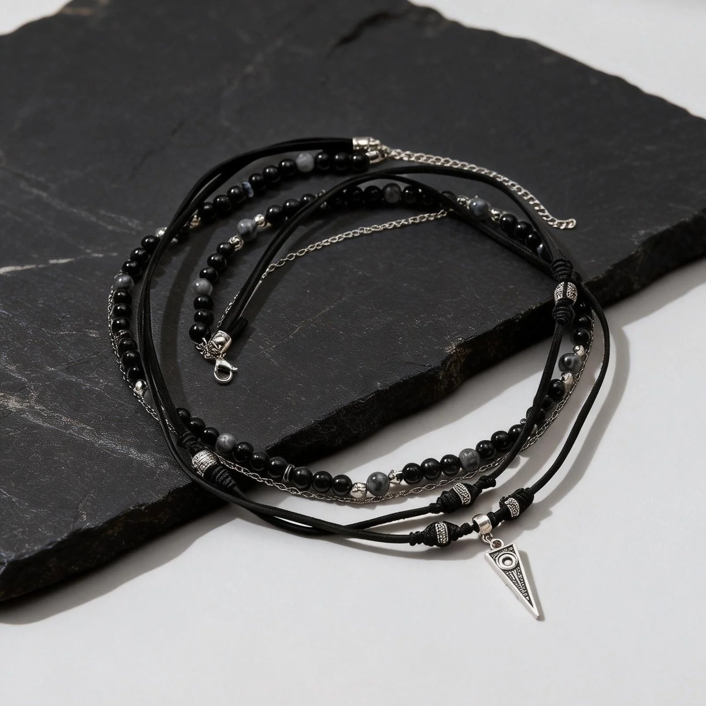 Rock style men’s layered necklace with stainless steel chain