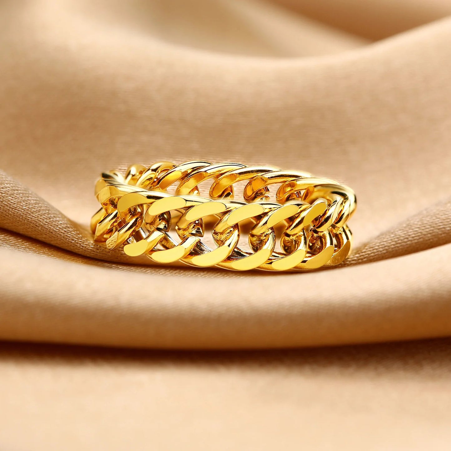 Stainless steel gold Cuban chain ring men jewelry