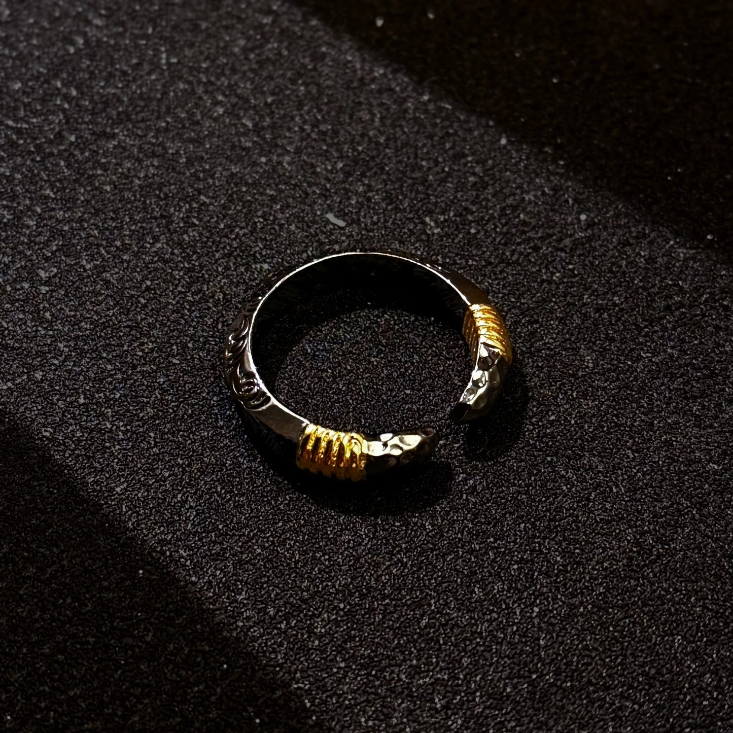 Textured artisan ring hammered stainless steel adjustable band