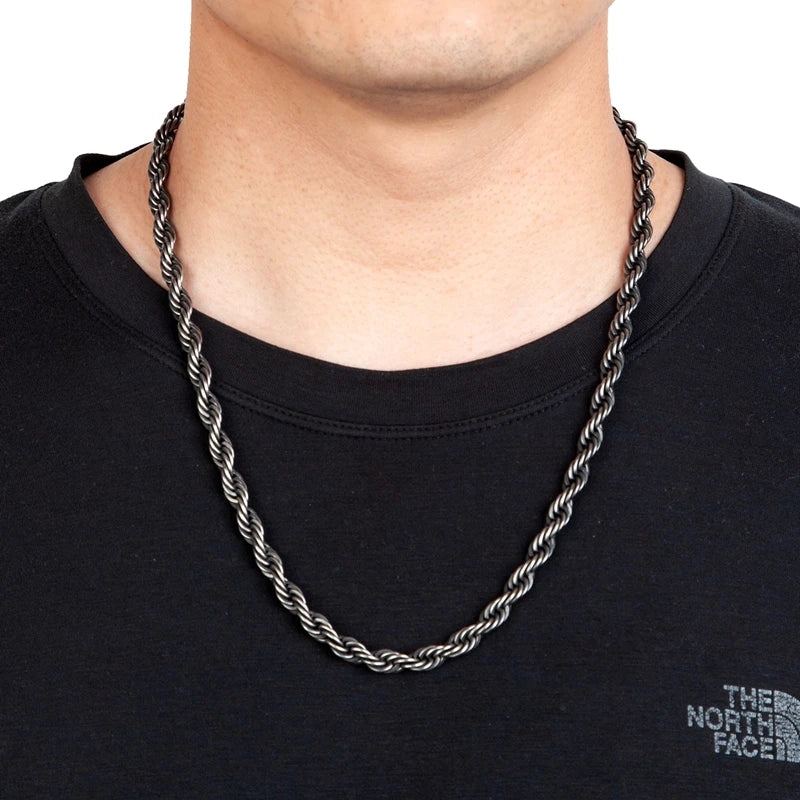 Men’s stainless steel twisted rope chain necklace for streetwear fashion
