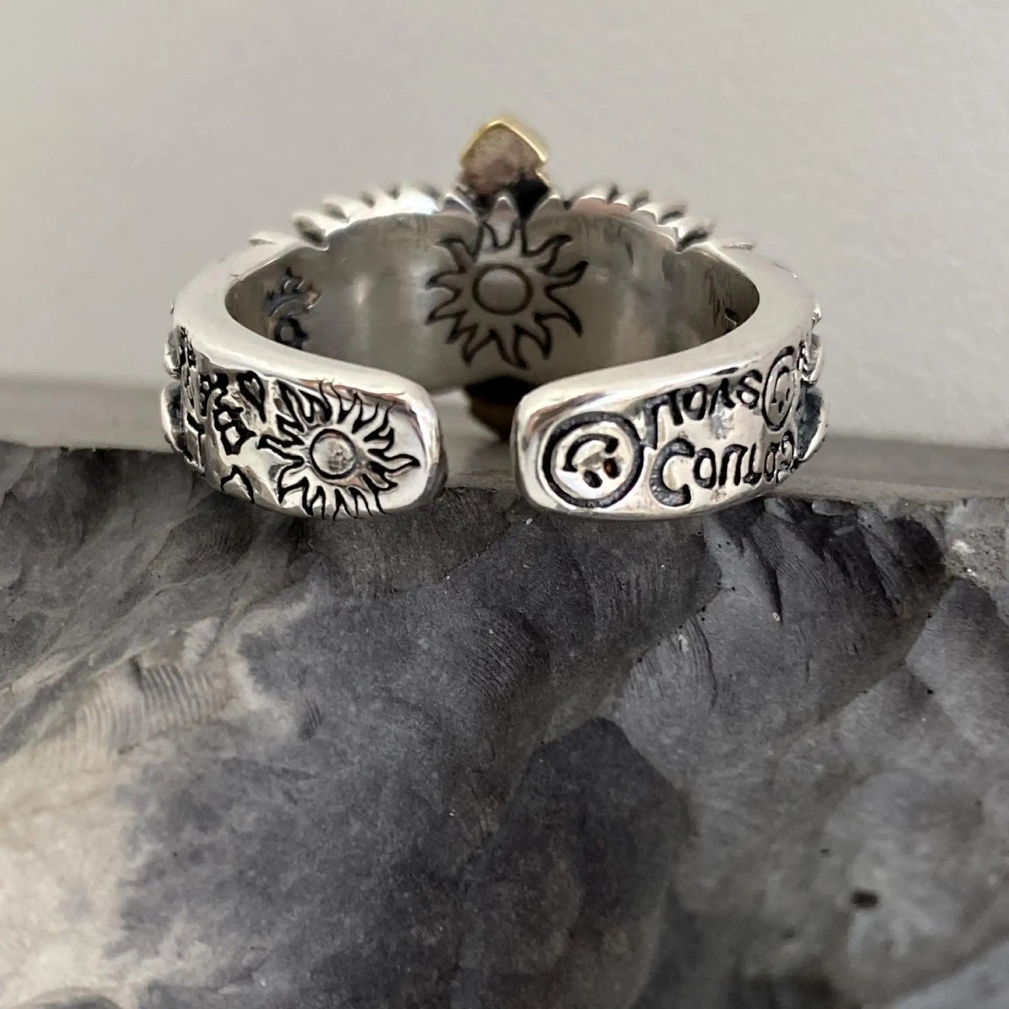 Vintage angel wing cross ring stainless steel statement jewelry