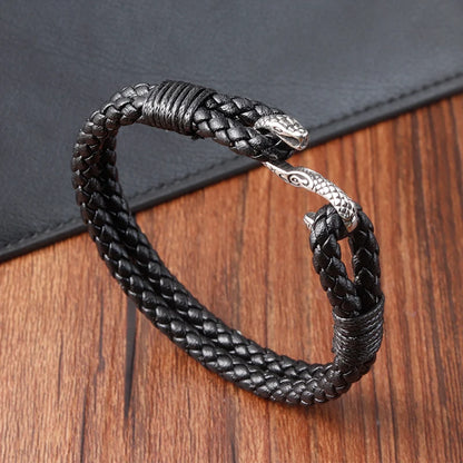 Black Leather Snake Bracelet