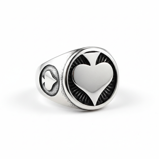 Ace of spades poker ring stainless steel silver gambler ring for men