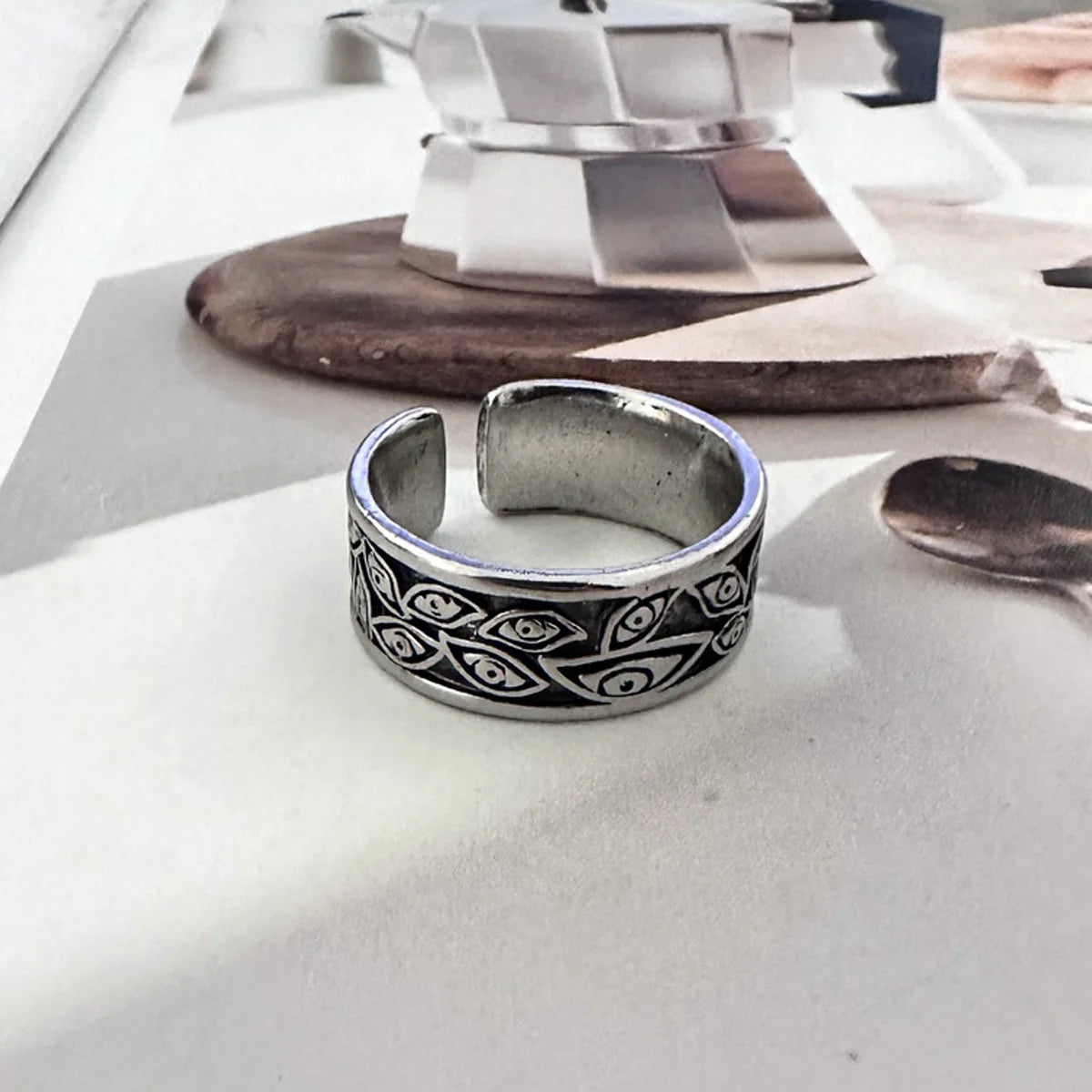 Adjustable evil eye ring stainless steel gothic jewelry