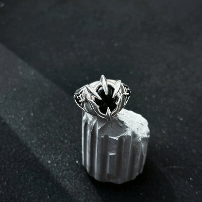 Adjustable talon ring stainless steel black gemstone jewelry