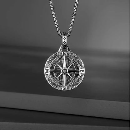Adventure themed compass necklace made from stainless steel