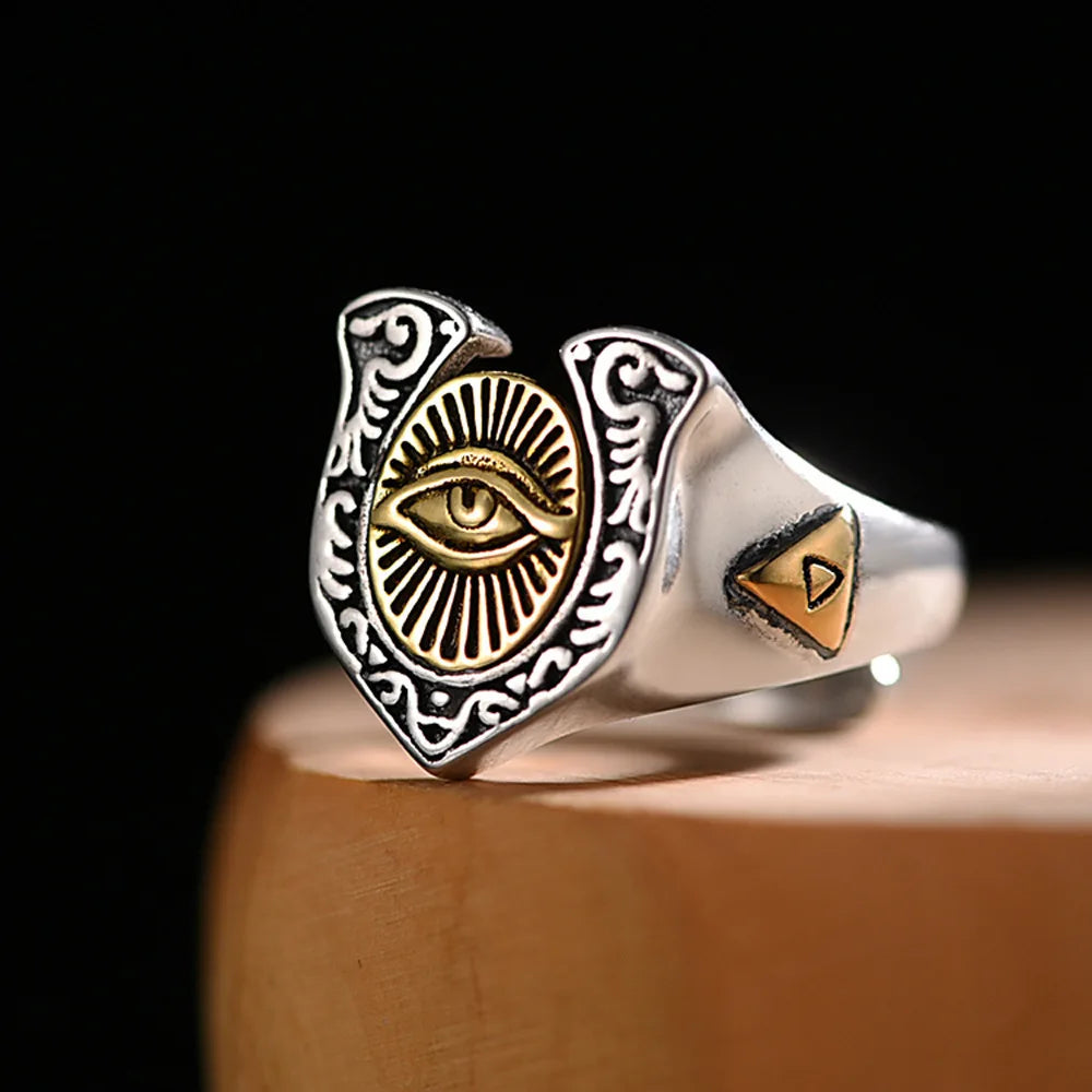 All seeing eye signet ring stainless steel eye of providence design