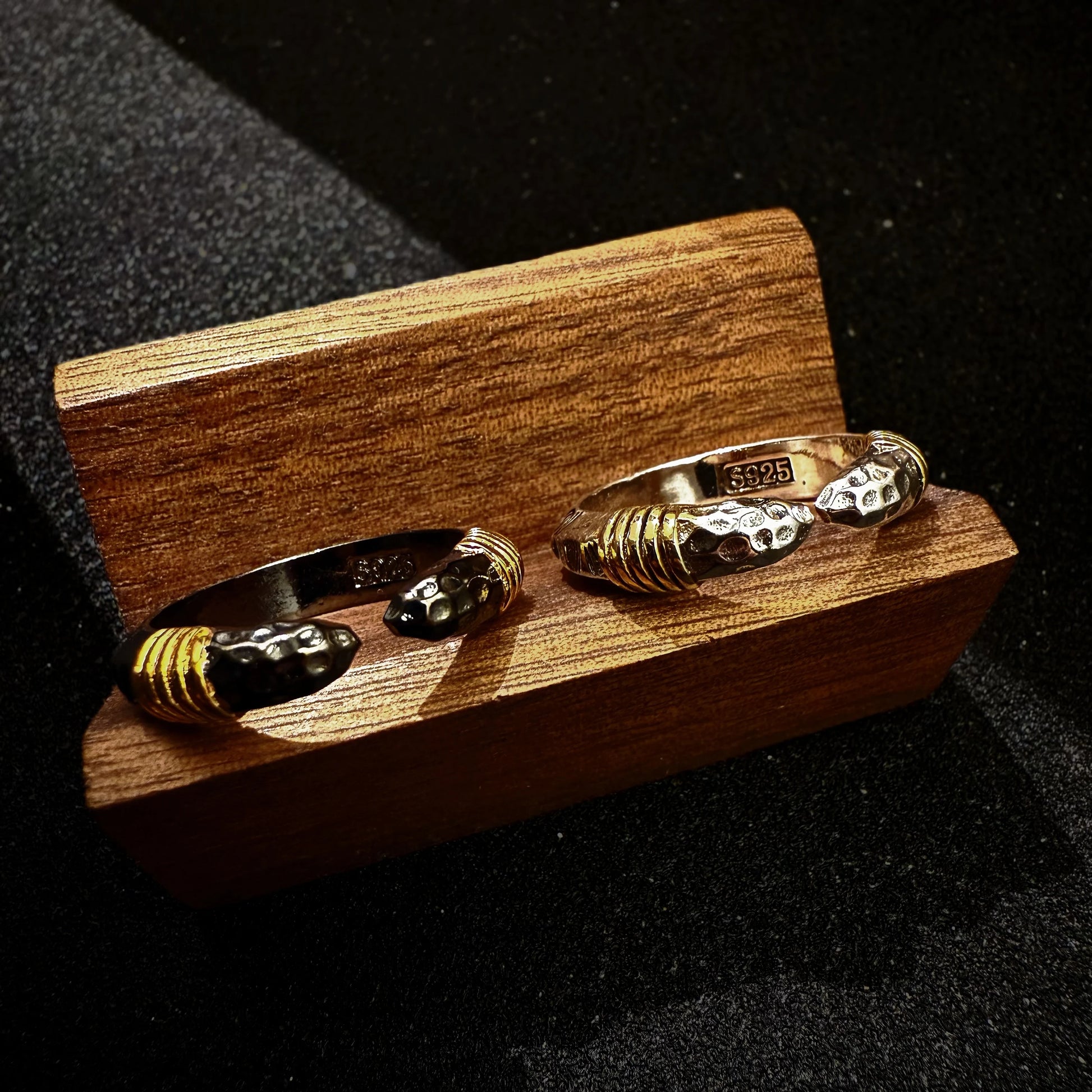 Artisan open band ring stainless steel hammered texture ring