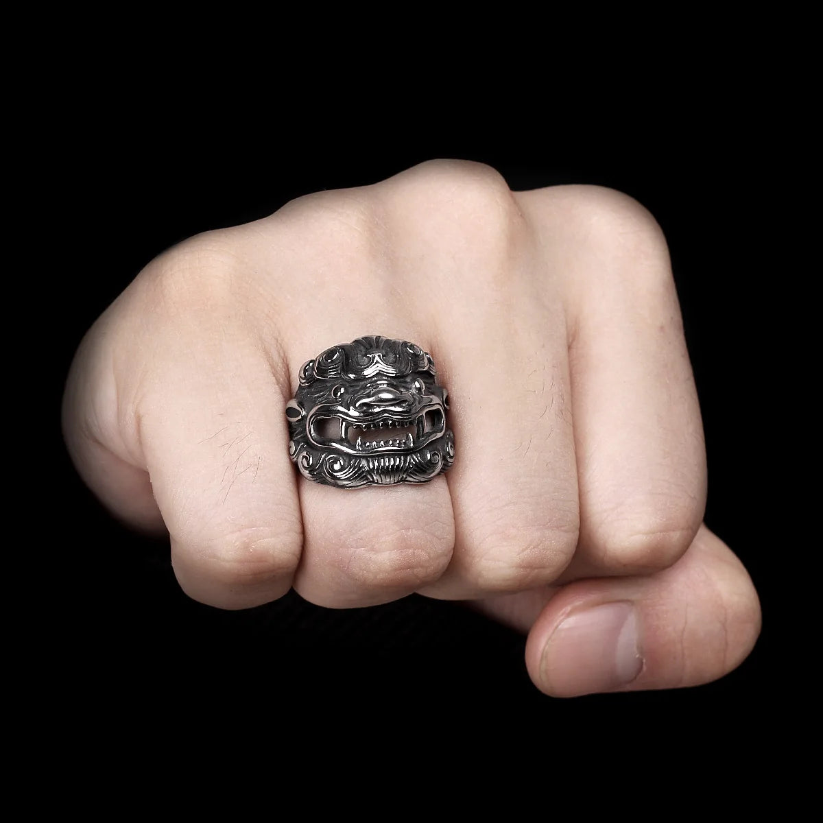 Asian guardian beast ring stainless steel vintage mythology jewelry