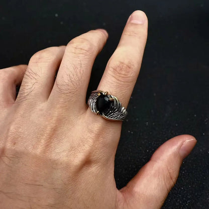 Biker eagle wing ring black zircon stainless steel statement jewelry