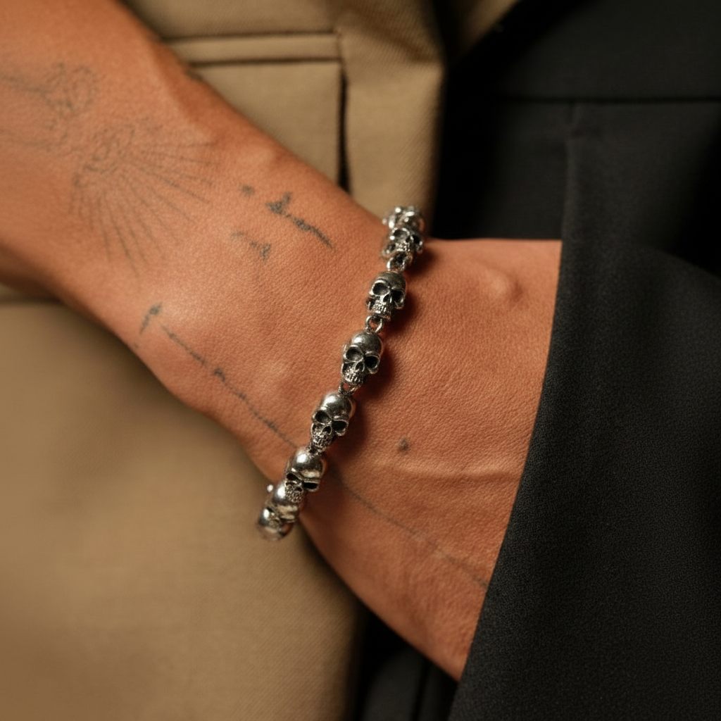 gothic skull chain bracelet for men stainless steel on wrist