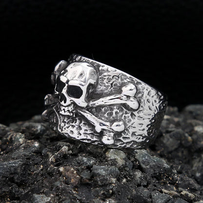 Biker skull crossbones ring stainless steel statement jewelry