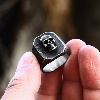 Biker skull ring stainless steel gothic signet ring