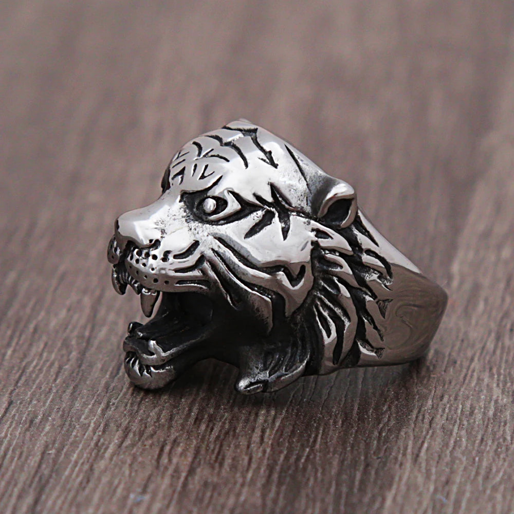 Biker tiger silver ring stainless steel animal design