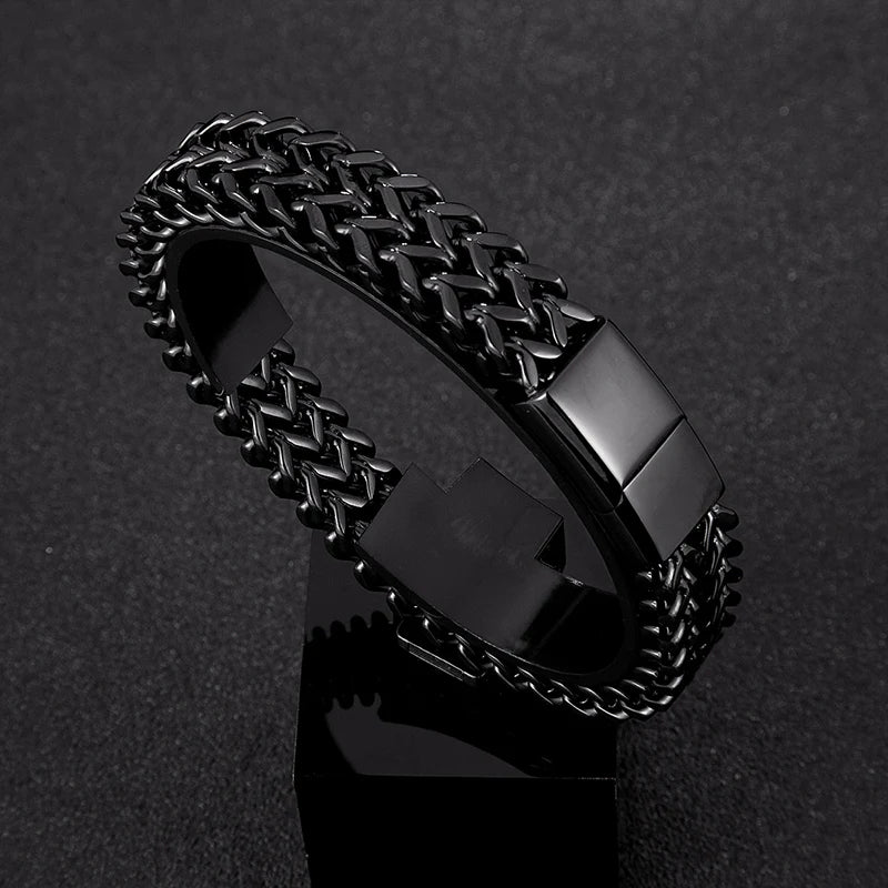 black cuban chain bracelet for men stainless steel