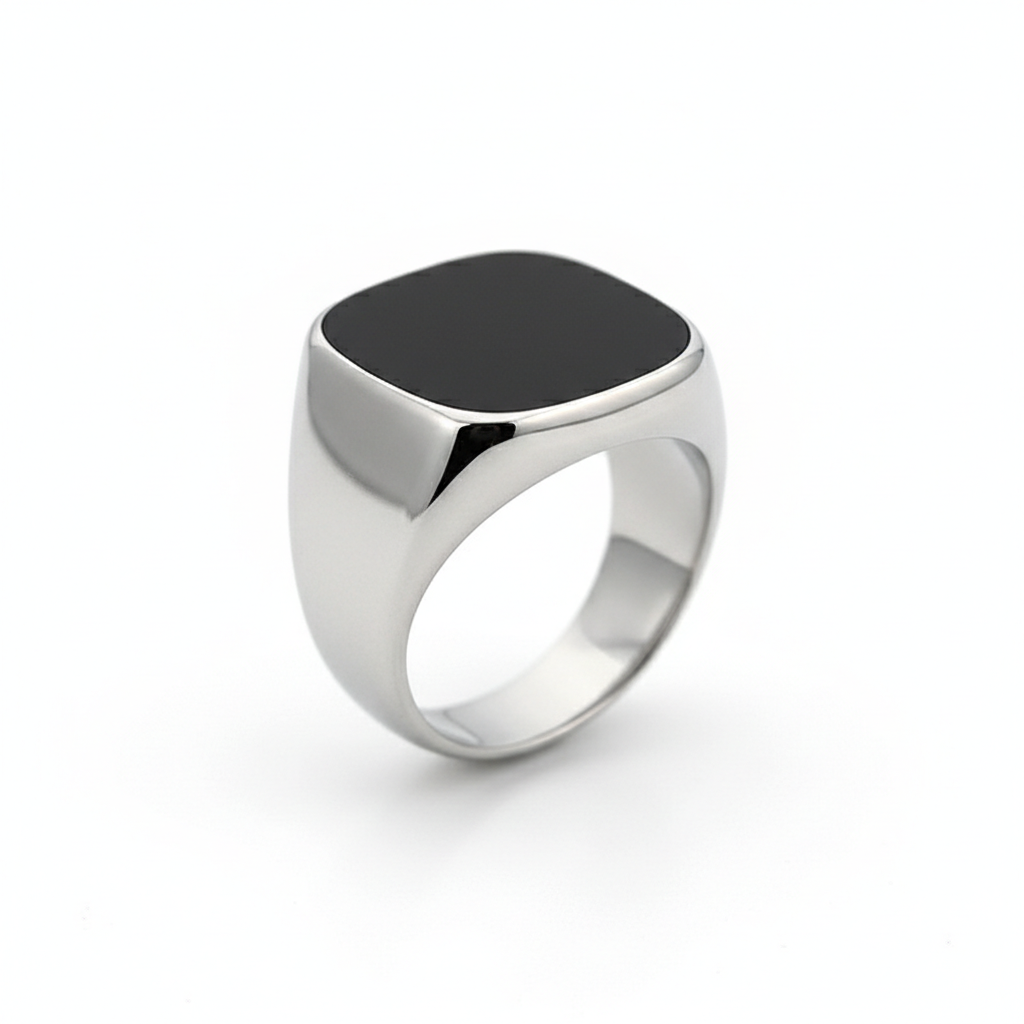 Black onyx signet ring stainless steel square men ring