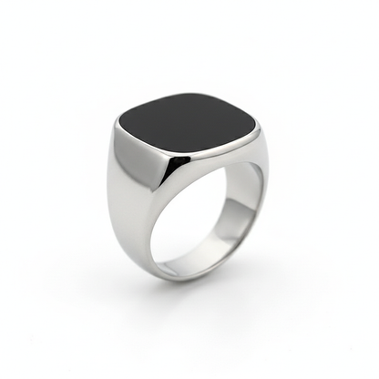 Black onyx signet ring stainless steel square men ring