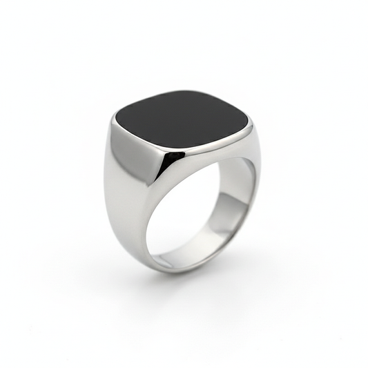Black onyx signet ring stainless steel square men ring
