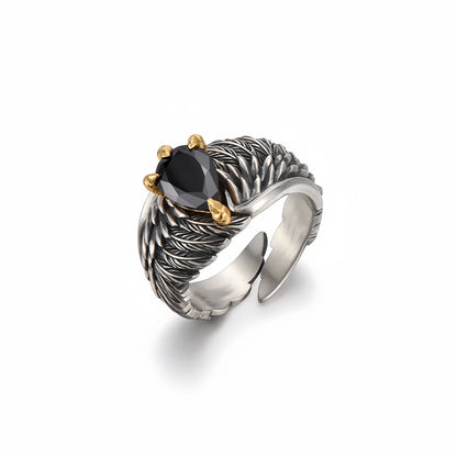 Black stone eagle wing ring stainless steel gothic jewelry