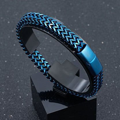 men's stainless steel curb chain bracelet blue