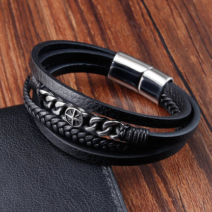 braided rope leather bracelet multi layer black design for men