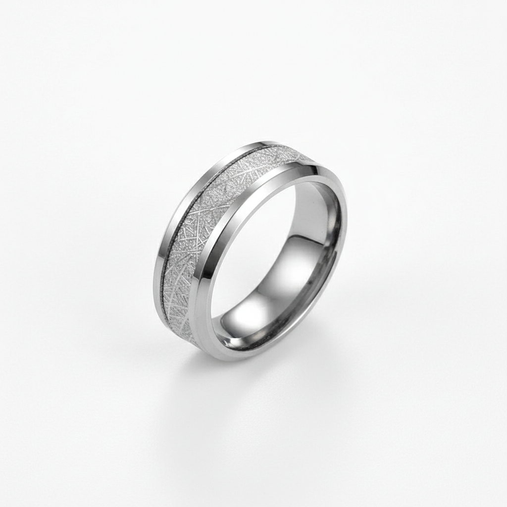 Brushed stainless steel ring for men textured band design