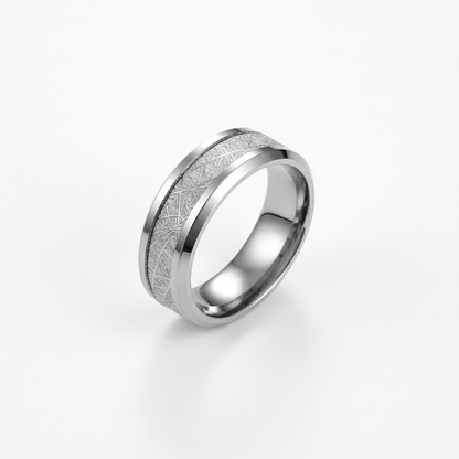 Brushed stainless steel ring for men textured band design