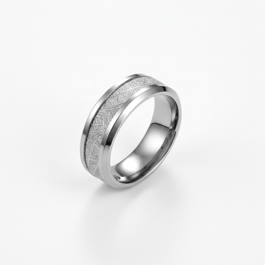 Brushed stainless steel ring for men textured band design