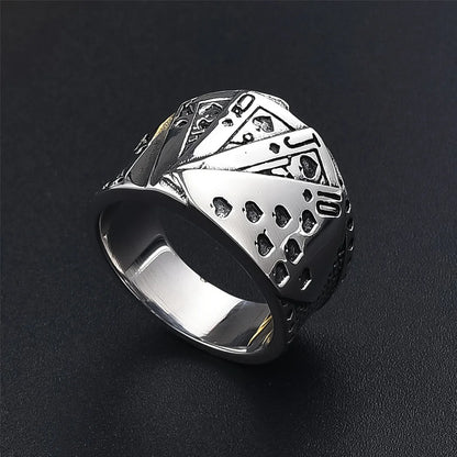 Casino gambler ring stainless steel royal flush design