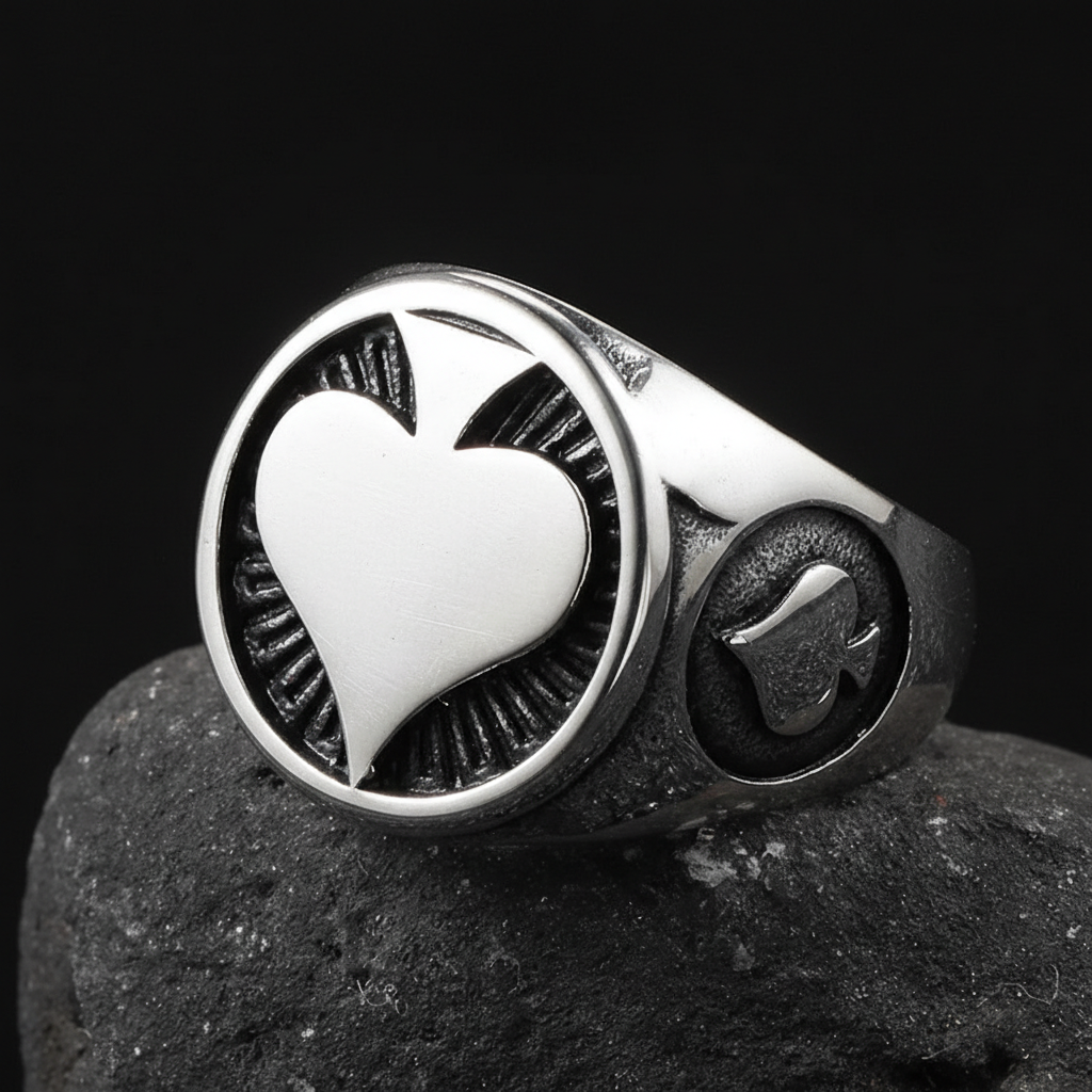 Casino style ace of spades ring stainless steel men jewelry