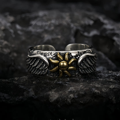 Celestial wing ring stainless steel adjustable sun symbol jewelry