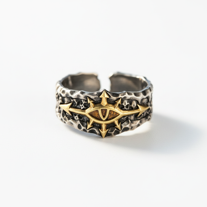 Chaos star gothic ring adjustable stainless steel fantasy ring
