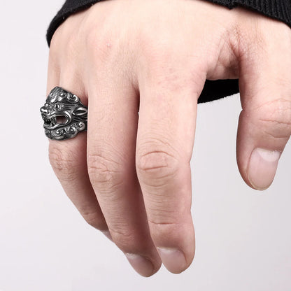 Chinese mythology Qilin ring stainless steel men statement ring