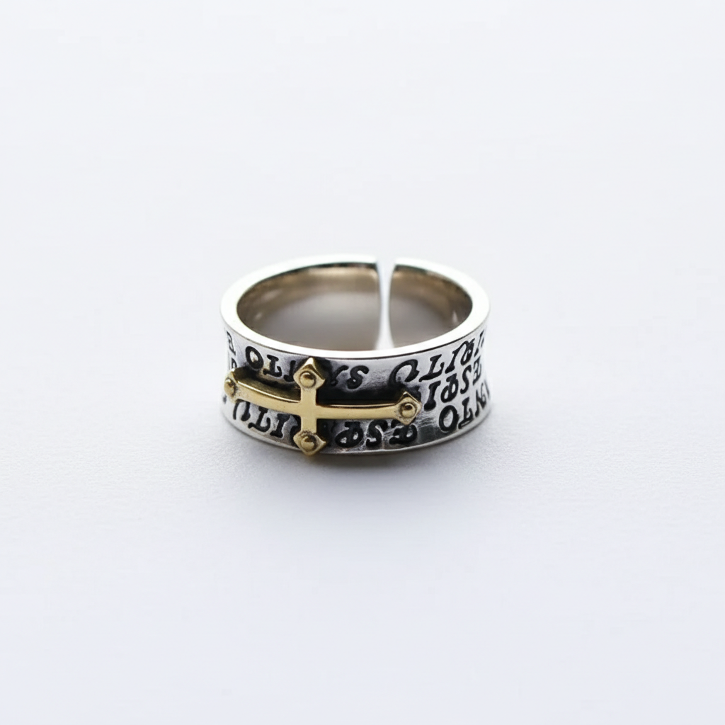 Christian cross ring stainless steel men vintage faith band