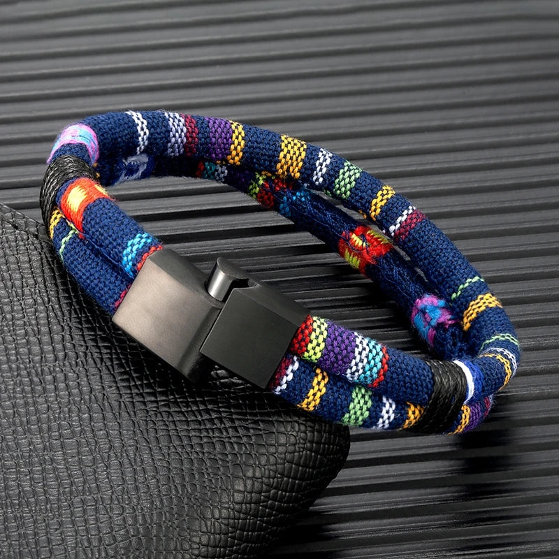 men's multicolor woven rope bracelet boho style