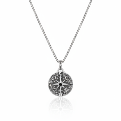 Compass pendant necklace made from stainless steel with vintage finish