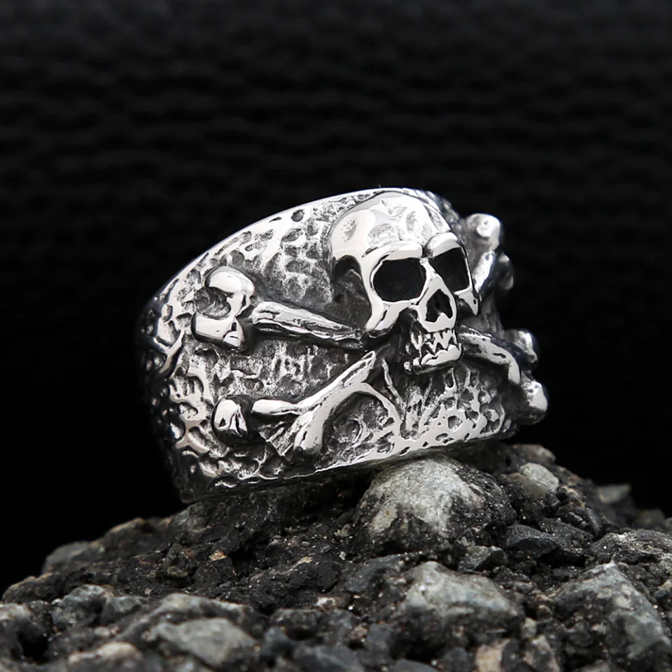 Crossbones skull ring stainless steel gothic biker style
