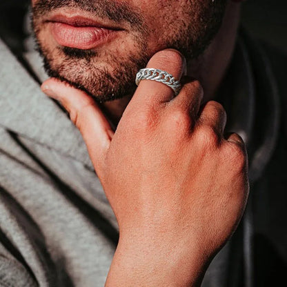 Cuban link band ring stainless steel chain design