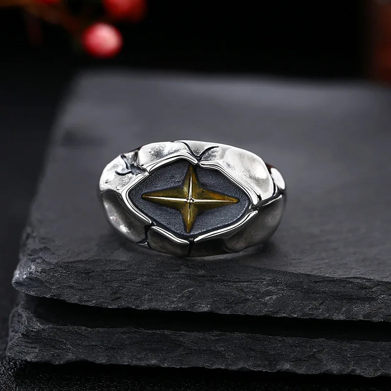 Distressed star statement ring stainless steel gothic jewelry