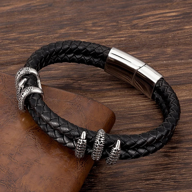 dragon claw bracelet with black braided leather for men