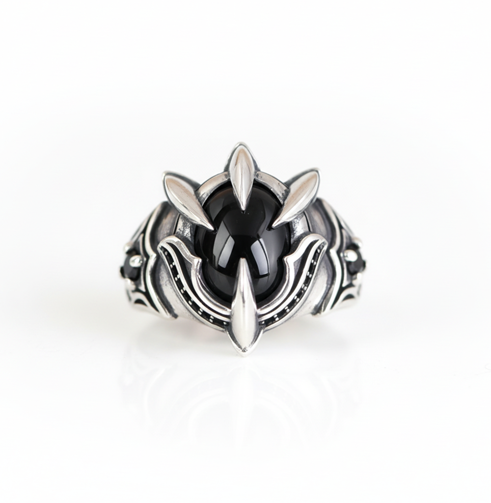 Eagle talon black stone ring adjustable stainless steel claw ring