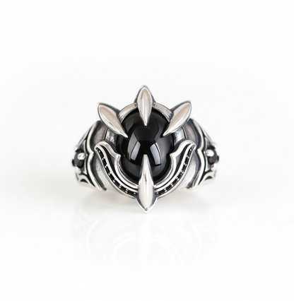 Eagle talon black stone ring adjustable stainless steel claw ring